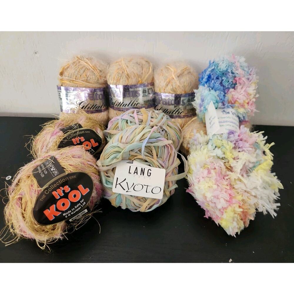 Mixed Yarn Lot Novelty Ribbon Boucle Fuzzy Patons Metallic Lang Kyoto Pastel Mix - Picture 2 of 16
